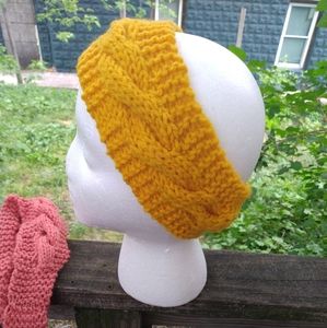 Three Hand knitted Cabled headbands
